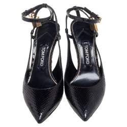 Tom Ford Black Python Padlock Ankle Strap Sandals Size 40.5 