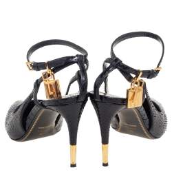 Tom Ford Black Python Padlock Ankle Strap Sandals Size 40.5 