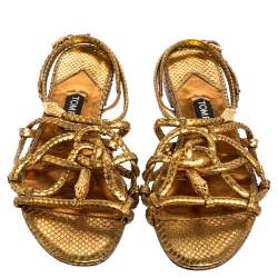 Tom Ford Metallic Gold Snakeskin Flat Sandals Size 41