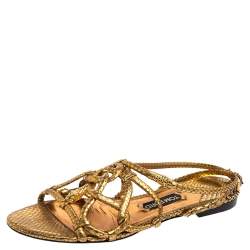 Tom Ford Metallic Gold Snakeskin Flat Sandals Size 41