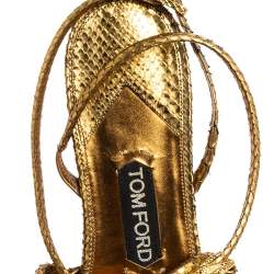 Tom Ford Metallic Gold Snakeskin Flat Sandals Size 41