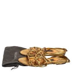 Tom Ford Metallic Gold Snakeskin Flat Sandals Size 41