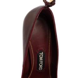 Pre Owned Tom Ford Burgundy Leather Padlock Ankle Wrap Pointed Toe Pumps Size 38