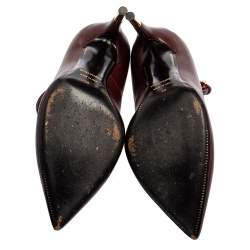 Pre Owned Tom Ford Burgundy Leather Padlock Ankle Wrap Pointed Toe Pumps Size 38