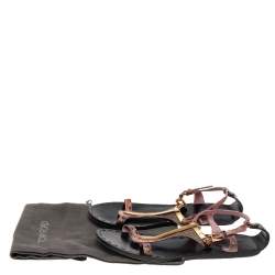 Pre Owned صندل فلات توم فورد جلد وردي حرف تي سير مقاس 36