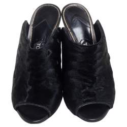 Pre Owned صندل مول توم فورد مقدمة مفتوحة شعر عجل أسود مقاس 37