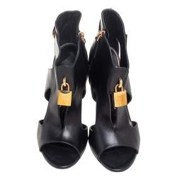 Tom Ford Black Leather Lock Booties Size 39