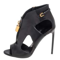 Tom Ford Black Leather Lock Booties Size 39