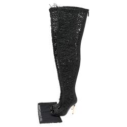 Pre Owned Tom Ford Black Leather Lace Up Over The Knee Boots Size 37