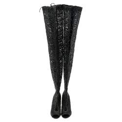 Pre Owned Tom Ford Black Leather Lace Up Over The Knee Boots Size 37