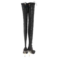 Pre Owned Tom Ford Black Leather Lace Up Over The Knee Boots Size 37