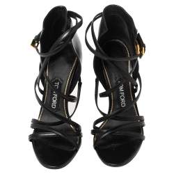 Pre Owned Tom Ford Black Leather Ankle Strap Sandals Size 37.5