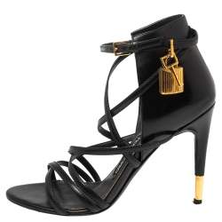 Pre Owned Tom Ford Black Leather Ankle Strap Sandals Size 37.5