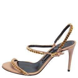 Pre Owned Tom Ford Beige Leather Chain Embellished Slingback Sandals Size 39