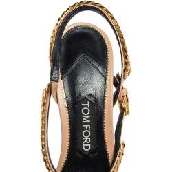 Pre Owned Tom Ford Beige Leather Chain Embellished Slingback Sandals Size 39
