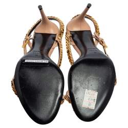 Pre Owned Tom Ford Beige Leather Chain Embellished Slingback Sandals Size 39