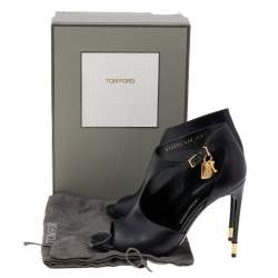 Tom Ford Black Leather Open Toe Padlock High Heels Pumps Size 40
