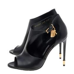 Tom Ford Black Leather Open Toe Padlock High Heels Pumps Size 40