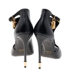Tom Ford Black Leather Open Toe Padlock High Heels Pumps Size 40