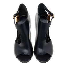 Tom Ford Black Leather Open Toe Padlock High Heels Pumps Size 40