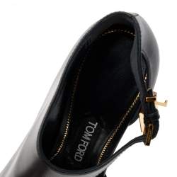 Tom Ford Black Leather Open Toe Padlock High Heels Pumps Size 40