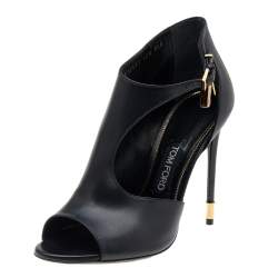 Tom Ford Black Leather Open Toe Padlock High Heels Pumps Size 40