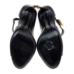 Tom Ford Black Leather Open Toe Padlock High Heels Pumps Size 40