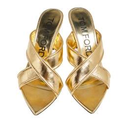 Tom Ford Foil Leather Criss Cross Slide Sandals Size 39