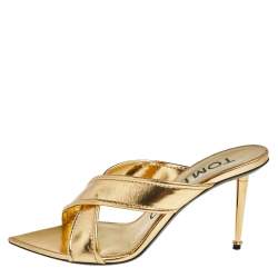 Tom Ford Foil Leather Criss Cross Slide Sandals Size 39