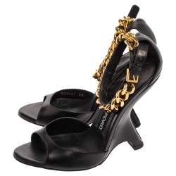 Tom Ford Black Leather Ankle Chain Strap Wedge Sandals Size 38