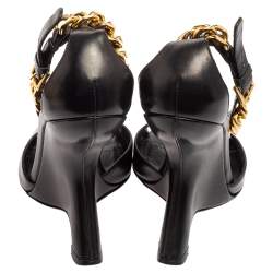 Tom Ford Black Leather Ankle Chain Strap Wedge Sandals Size 38