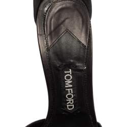 Tom Ford Black Leather Ankle Chain Strap Wedge Sandals Size 38