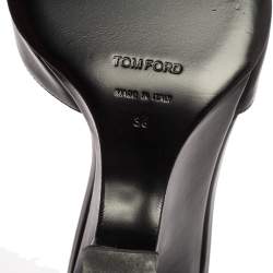 Tom Ford Black Leather Ankle Chain Strap Wedge Sandals Size 38