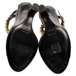 Tom Ford Black Leather Ankle Chain Strap Wedge Sandals Size 38