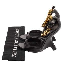 Tom Ford Black Leather Ankle Chain Strap Wedge Sandals Size 38