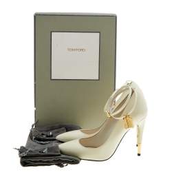 Pre Owned Tom Ford White Patent Leather Padlock Ankle Wrap Pointed Toe Pumps Size 36.5