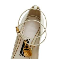 Pre Owned Tom Ford White Patent Leather Padlock Ankle Wrap Pointed Toe Pumps Size 36.5
