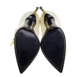 Pre Owned Tom Ford White Patent Leather Padlock Ankle Wrap Pointed Toe Pumps Size 36.5