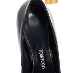 Tom Ford Midnight Blue Patent Leather Padlock Ankle Wrap Pumps Size 36