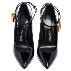Tom Ford Midnight Blue Patent Leather Padlock Ankle Wrap Pumps Size 36