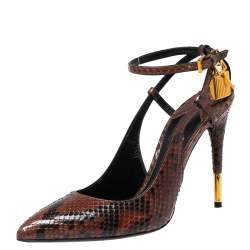 Tom Ford Two-Tone Python Leather Padlock Ankle Strap Pumps Size 39