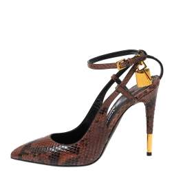 Tom Ford Two-Tone Python Leather Padlock Ankle Strap Pumps Size 39
