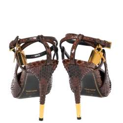 Tom Ford Two-Tone Python Leather Padlock Ankle Strap Pumps Size 39