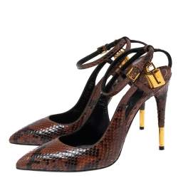 Tom Ford Two-Tone Python Leather Padlock Ankle Strap Pumps Size 39