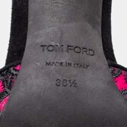 Tom Ford Fuchsia/Black Embroidered Suede D'Orsay Pointed Toe Ankle Strap Pumps Size 38.5
