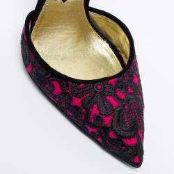 Tom Ford Fuchsia/Black Embroidered Suede D'Orsay Pointed Toe Ankle Strap Pumps Size 38.5