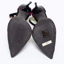 Tom Ford Fuchsia/Black Embroidered Suede D'Orsay Pointed Toe Ankle Strap Pumps Size 38.5