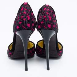 Tom Ford Fuchsia/Black Embroidered Suede D'Orsay Pointed Toe Ankle Strap Pumps Size 38.5