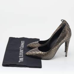 Tom Ford Metallic Grey Python Leather Pointed Toe Pumps Size 35