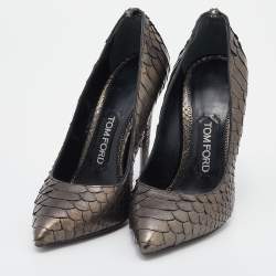 Tom Ford Metallic Grey Python Leather Pointed Toe Pumps Size 35
